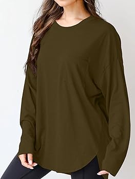 Wihion Women Oversized Long Sleeve T-Shirts Cotton Crewneck